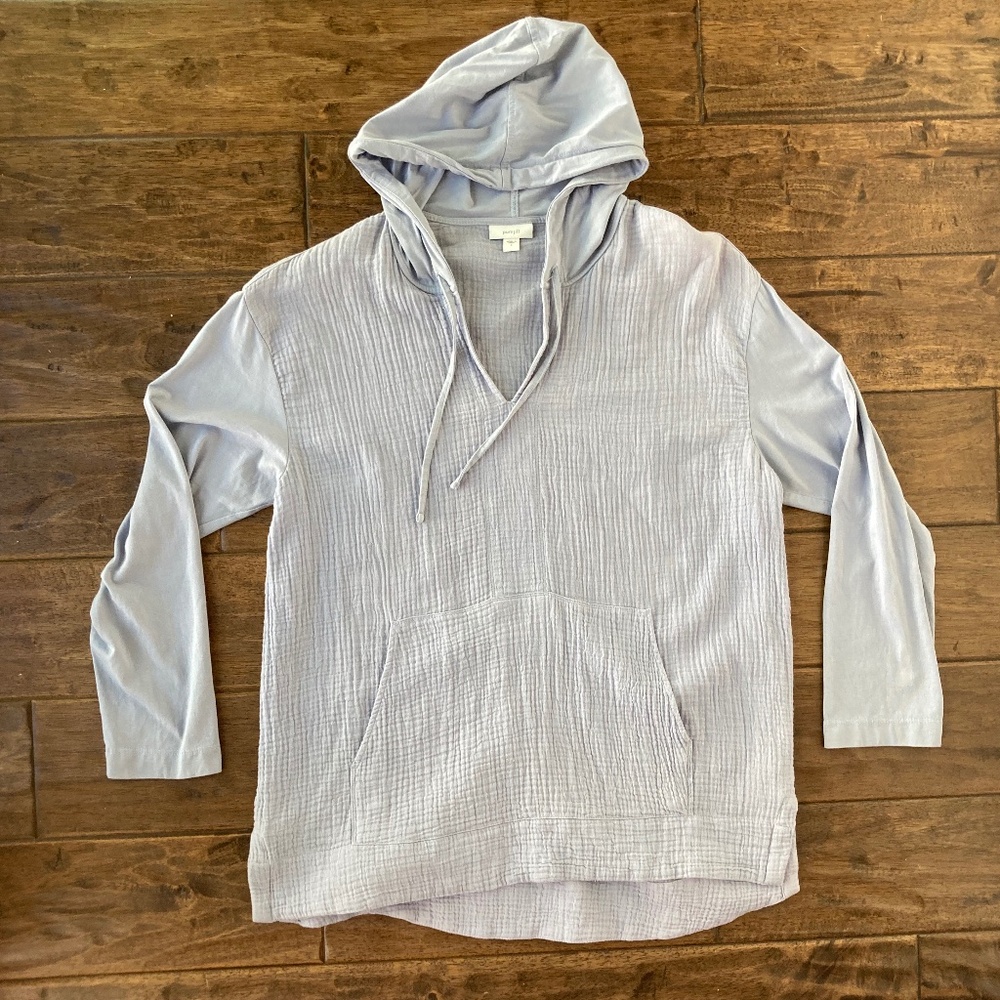 J.Jill Pure Jill Small Hooded Pullover Top Moonstone Blue Gauzy Coastal Grandma